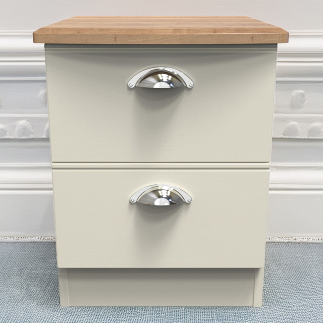 Victoria 2 Drawer Cream Ash and Oak Compact Bedside Cabinet - image 1