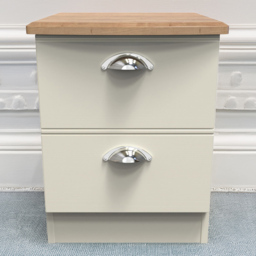 Victoria 2 Drawer Cream Ash and Oak Compact Bedside Cabinet