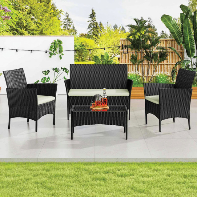 Rattrix Black 4 Seater Rattan Garden Furniture Set with Cushion