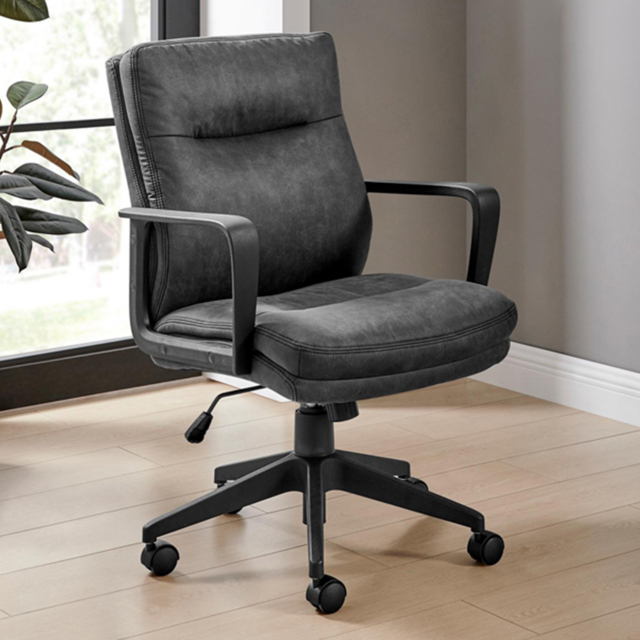 Furniturebox Racicot Black Faux Leather Office Chair - image 1