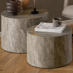Florence Dice Round Grey Marble Coffee Table Set of 2
