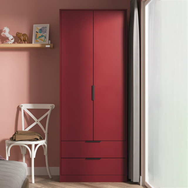 Crowndale Hong Kong 2 Door 2 Drawer Red Matt Tall Wardrobe Ready Assembled - image 1