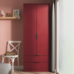 Crowndale Hong Kong 2 Door 2 Drawer Red Matt Tall Wardrobe Ready Assembled - thumbnail 1