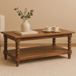 Artisan Furniture Golden Teak Single Shelf Mango Wood Spindle-Shaped Legs Coffee Table