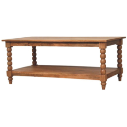 Artisan Furniture Golden Teak Single Shelf Mango Wood Spindle-Shaped Legs Coffee Table - thumbnail 3