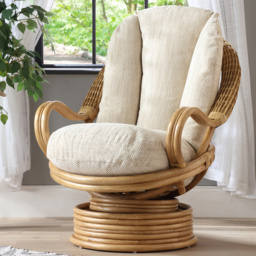 Desser Bali Beige and Cream Natural Rattan Laminated Swivel Rocker Chair