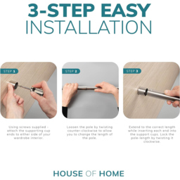 House of Home Stainless Steel Extendable Wardrobe Rail Double Pass Hanging Base 70-123cm - thumbnail 4