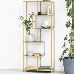 Florence Seaford 5 Shelf Black and Gold Metal Bookcase