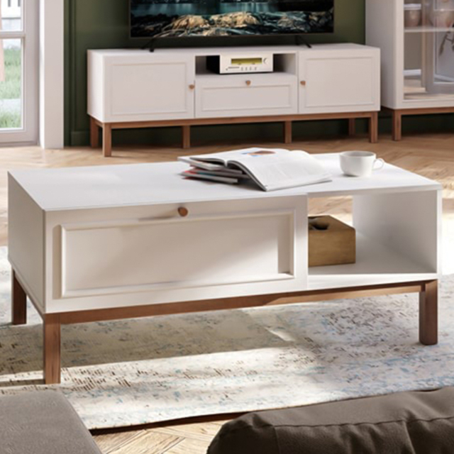 Florence Wensley Single Drawer Single Shelf Light Grey and Oak Coffee Table - image 1