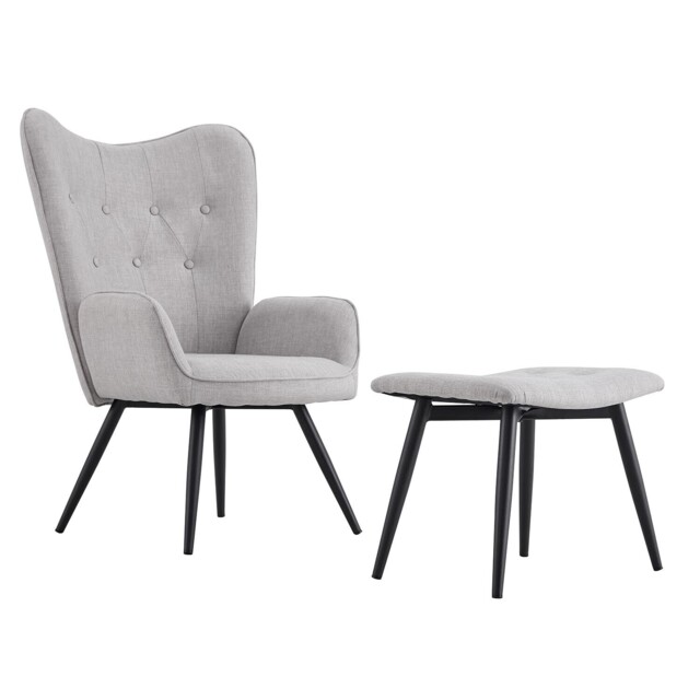 Grey Linen TV Chair & Footstool - image 1