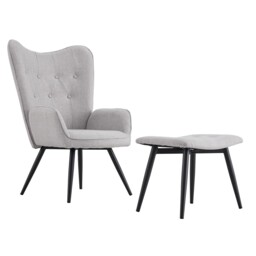 Grey Linen TV Chair & Footstool