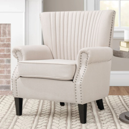Living and Home Channel Deep Cushioned Beige Armchair with Nailhead Trim