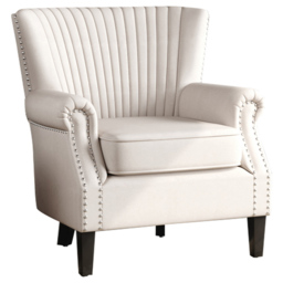 Living and Home Channel Deep Cushioned Beige Armchair with Nailhead Trim - thumbnail 2