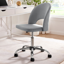 Furniturebox Courtez Grey and Silver Velvet Office Swivel Chair - thumbnail 1