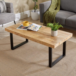 Home Source Rectangular Mango Wooden Table with Solid Iron Legs 112cm