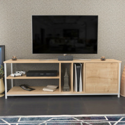 Decorotika Oneida Single Door 4 Shelf White and Oak TV Unit