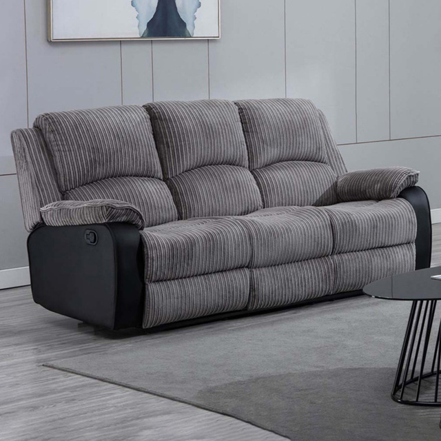 Furniture Online Postana Grey 3 Seater Jumbo Cord High Back Manual Recliner Sofa - image 1