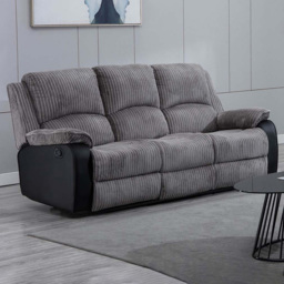 Furniture Online Postana Grey 3 Seater Jumbo Cord High Back Manual Recliner Sofa