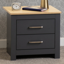 Seconique Portland 2 Drawer Grey and Oak Effect Bedside Table - thumbnail 1