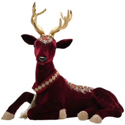 The Seasonal Gift Co Regal Tidings Red Velvet Sitting Deer 30cm