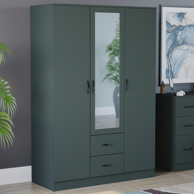 Vida Designs Riano 3 Door 2 Drawer Green Mirrored Wardrobe - image 1