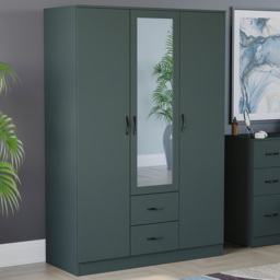 Vida Designs Riano 3 Door 2 Drawer Green Mirrored Wardrobe - thumbnail 1