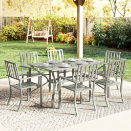 Outsunny Light Grey 6 Seater Patio Stackable Dining Set with Umbrella Hole - thumbnail 2
