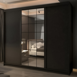 M N Furniture Collian 3 Door Black Mirrored Sliding Wardrobe 250cm - thumbnail 1