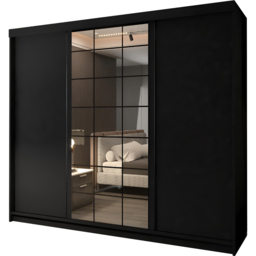 M N Furniture Collian 3 Door Black Mirrored Sliding Wardrobe 250cm - thumbnail 2
