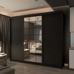 M N Furniture Collian 3 Door Black Mirrored Sliding Wardrobe 250cm - thumbnail 4