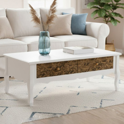 Premier Housewares Bali White Embossed Detail Coffee Table - thumbnail 1