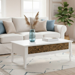 Premier Housewares Bali White Embossed Detail Coffee Table - thumbnail 3