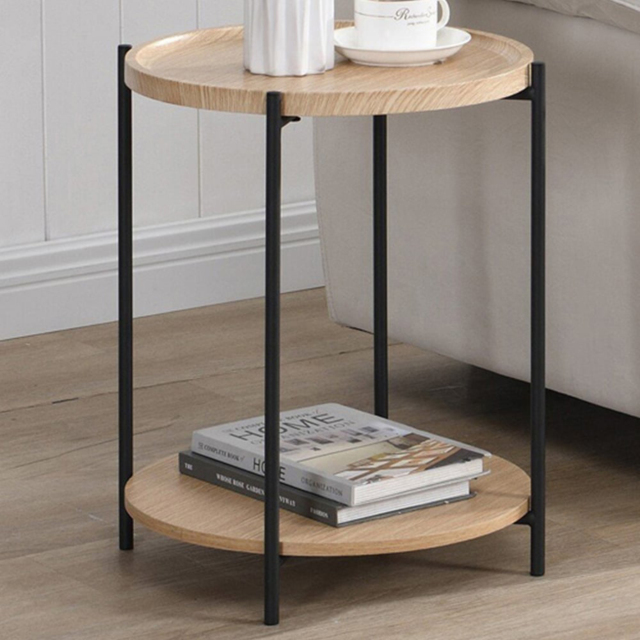 Natural 2 Tier Side Table Natural and Black - image 1