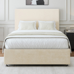 Bedmaster King Size Cream Naples Linen Divan Base with Valencia Headboard