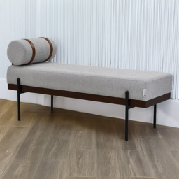 Living and Home 2 Seater Light Grey Cylindrical Bolster Chaise Lounge Bench - thumbnail 1
