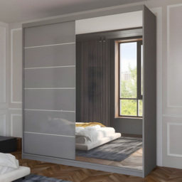 Sliding Wardrobes 4U Infinity Grey High Gloss 2 Door Compact Mirrored Wardrobe