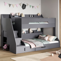 Flair Slick Triple Sleeper Staircase Grey Bunk Bed - thumbnail 1