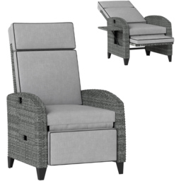 Outsunny Rattan Grey Recliner Armchair with Cushion - thumbnail 2
