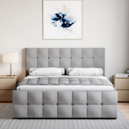 Vida Designs Valentina King Size Light Grey Linen Ottoman Bed with Gel Memory Foam Mattress - thumbnail 4