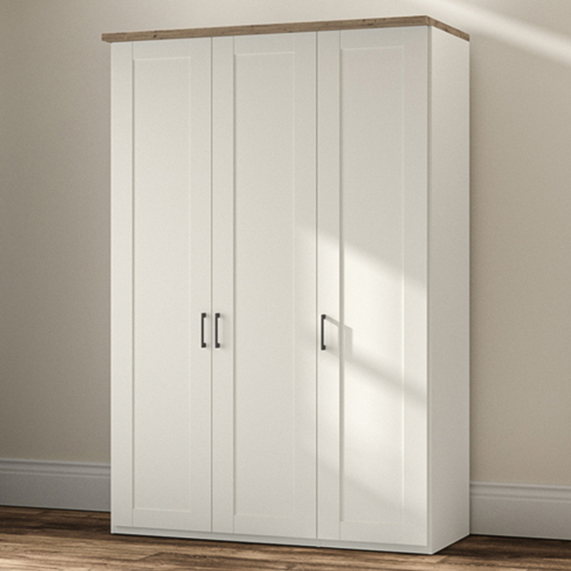 Homebase Truro Boak and White 3 Door Hinged Wardrobe with Slate Handles - image 1