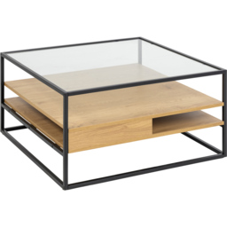 Florence Randolf 2 Shelf Black and Oak Smoked Glass Square Coffee Table - thumbnail 2