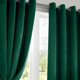 Alan Symonds Velvet Blackout Ring Top Eyelet Curtains Green 168 x 229cm - thumbnail 2