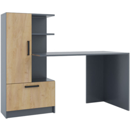Shefa Arden Single Door Single Drawer 2 Shelf Computer Desk Anthracite and Gold Craft Oak - thumbnail 2