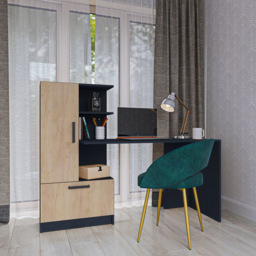 Shefa Arden Single Door Single Drawer 2 Shelf Computer Desk Anthracite and Gold Craft Oak - thumbnail 4
