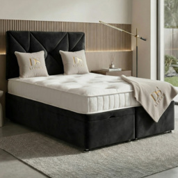 DS Living Eclipse Black Double Plush Velvet Ottoman Bed