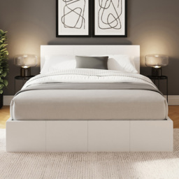 GFW White Small Double Faux Leather End Lift Ottoman Bed with Memory Pocket Spring Mattress
