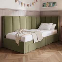 Flair Harley Olive Green Velvet Bed Frame with Storage