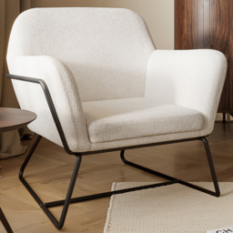 Charles Matte Black and Ivory Boucle Armchair