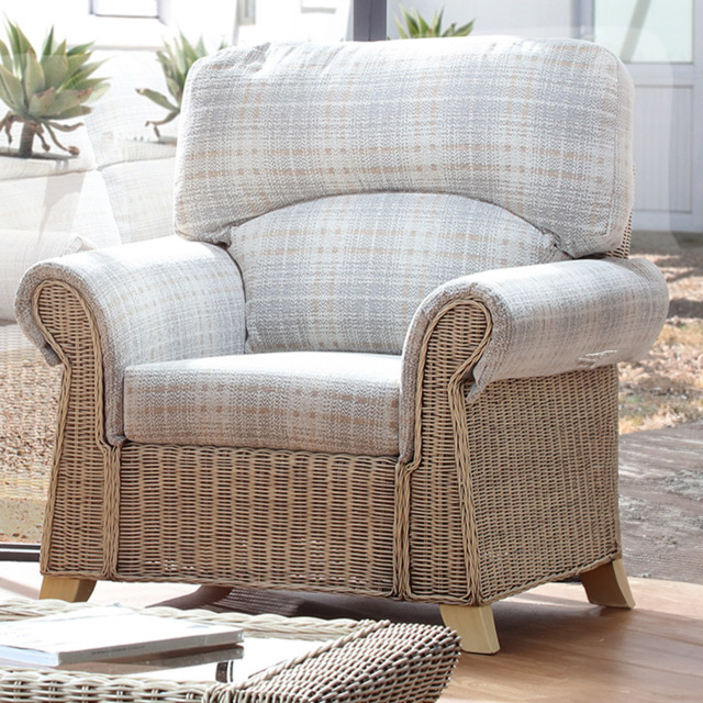 Desser Clifton Natural Rattan Check Fabric Armchair - image 1