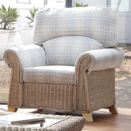 Desser Clifton Natural Rattan Check Fabric Armchair